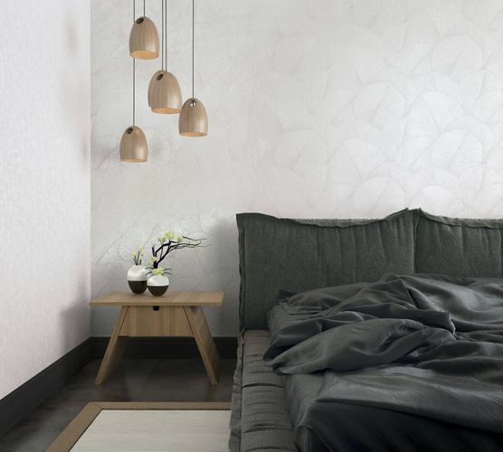 Vliestapete Blattmuster 3D-Optik Weiß Grau 34507 Schlafzimmer