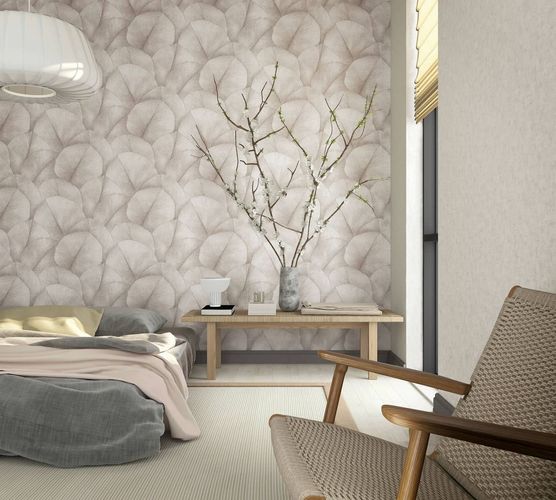 Vliestapete Blattmuster 3D-Optik Rosa Grau 34511 Schlafzimmer