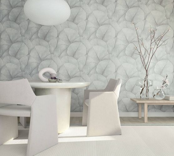 Vliestapete Blattmuster 3D-Optik Blau Grau 34512 Esszimmer