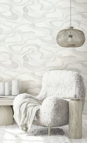 Vliestapete Linien Wellenmuster Hellgrau Metallic 34534 Raum