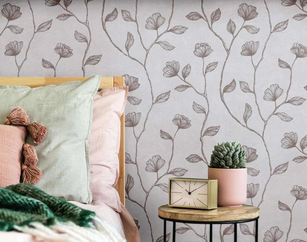 Vliestapete GZSZ Blätter Blumen Grau Bronze Metallic 34801 Zimmer