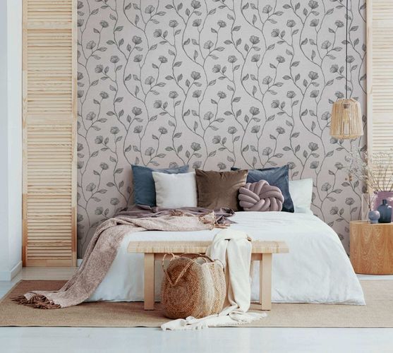 Vliestapete GZSZ Blätter Blumen Grau Silber Metallic 34802 Zimmer