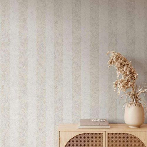 Non-woven wallpaper GZSZ pattern stripes white beige 34818