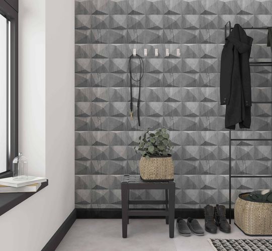 Non-woven wallpaper GZSZ wood blocks light grey grey 34854