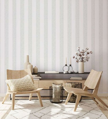 Non-woven wallpaper stripes plaster look grey cream 34409
