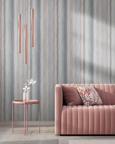 Vliestapete Wasserfarben Streifen Grau Grün Rosa 34424 Raum