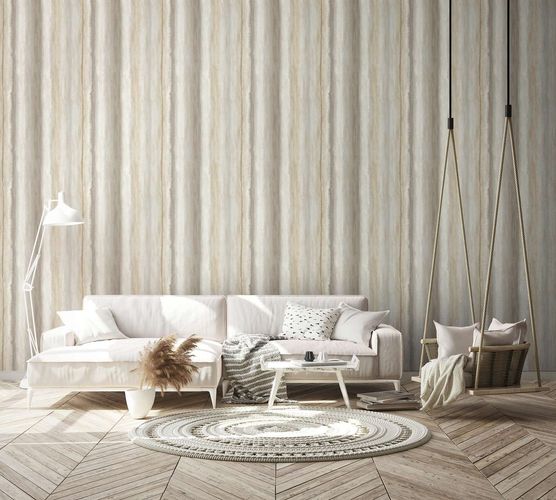 Non-woven wallpaper watercolor stripes cream brown 34427