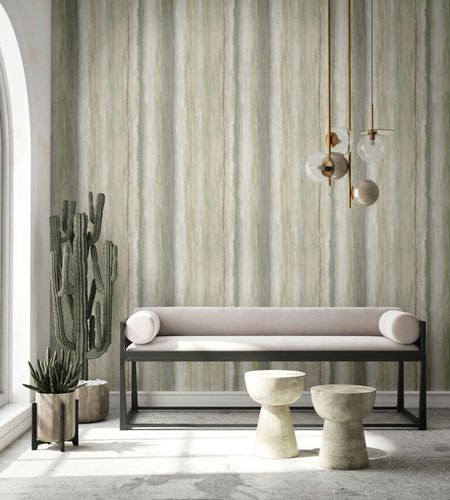 Vliestapete Wasserfarben Streifen Beige Grün Grau 34428 Wohnzimmer