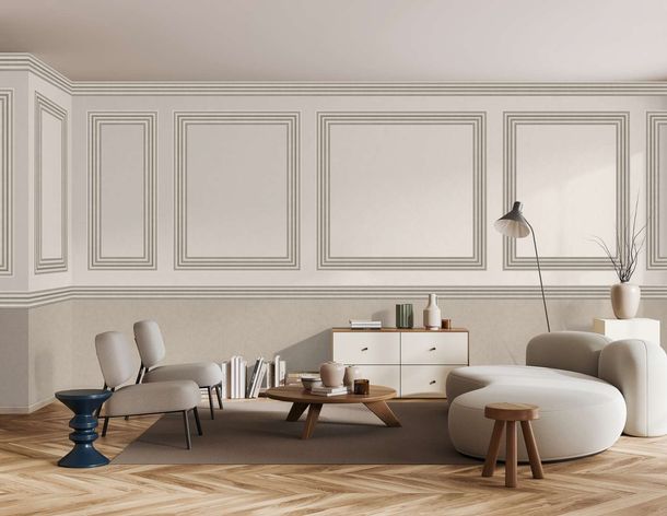 Bordüre 3D-Effekt Stuck Leiste Streifen Beige Grau 34459 Raum