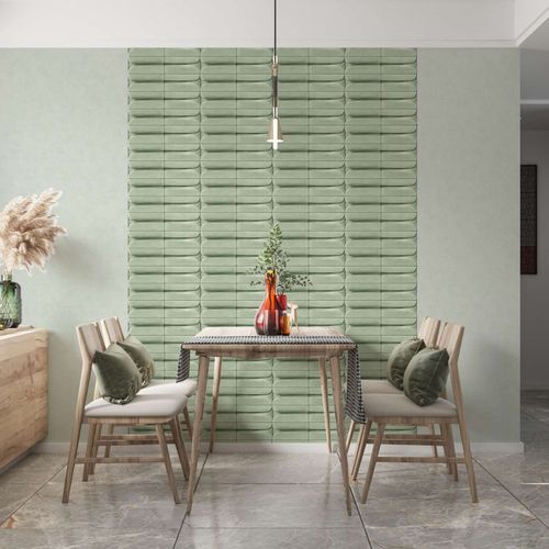 Non-woven wallpaper plaster look 3D effect green 34476