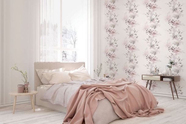 Vliestapete Blumen Aquarell Weiß Rosa Beige 81623 Raum