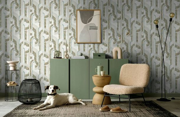 Non-woven wallpaper graphic cream beige blue 81629