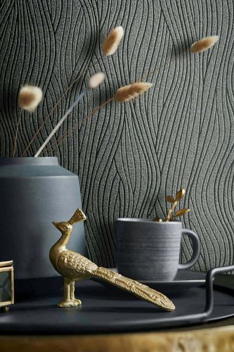 Non-woven wallpaper waves grey black metallic 82403