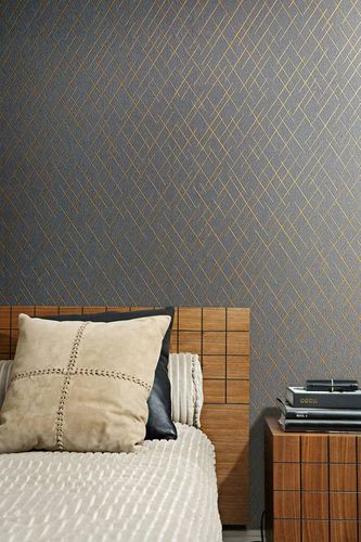 Non-woven wallpaper graphic anthracite gold metallic 82408