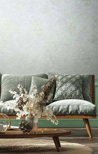 Vliestapete Mosaik Dreiecke Hellgrau Creme Metallic 82422 Zimmer