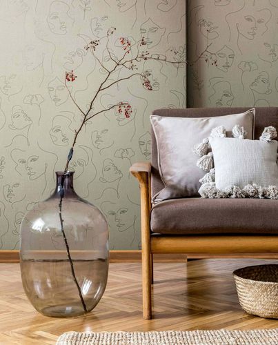 Vliestapete Gesichter Abstrakt Beige Grau Metallic 82437 Raum