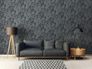 Vliestapete Blattmuster Textiloptik Schwarz Grau 39346-1 Wohnzimmer 1