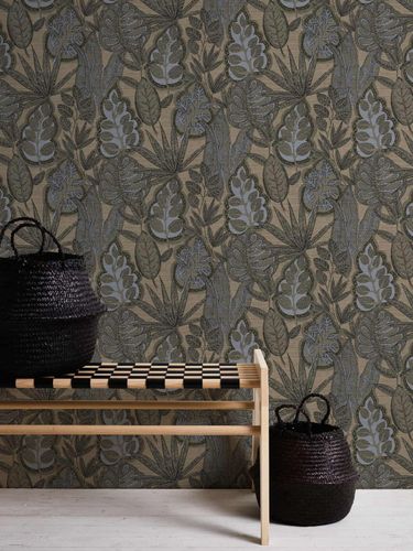 Vliestapete Blattmuster Textiloptik Beige Grau 39346-5 Flur