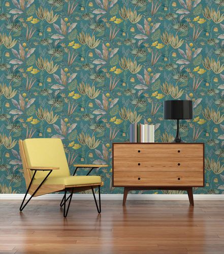 Vliestapete Floral Dschungel Petrol Gelb 39348-3 Zimmer