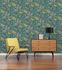 Non-woven wallpaper Floral jungle Petrol yellow 39348-3 1