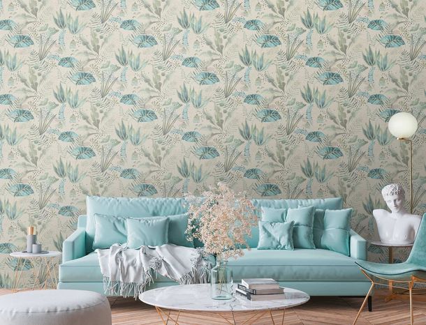 Vliestapete Floral Dschungel Beige Grün Blau 39348-4 Wohnzimmer