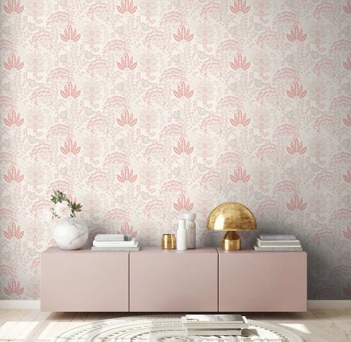 Vliestapete Blumen Blätter Floral Weiß Rosa 39349-2 Wohnzimmer