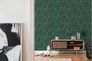 Non-woven wallpaper leaves petrol green gold 39355-3 9