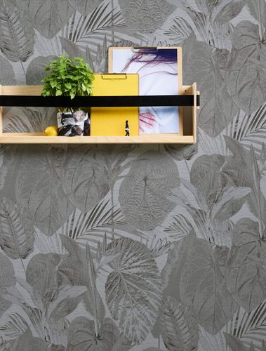 Non-woven wallpaper leaves light grey silver 39355-5