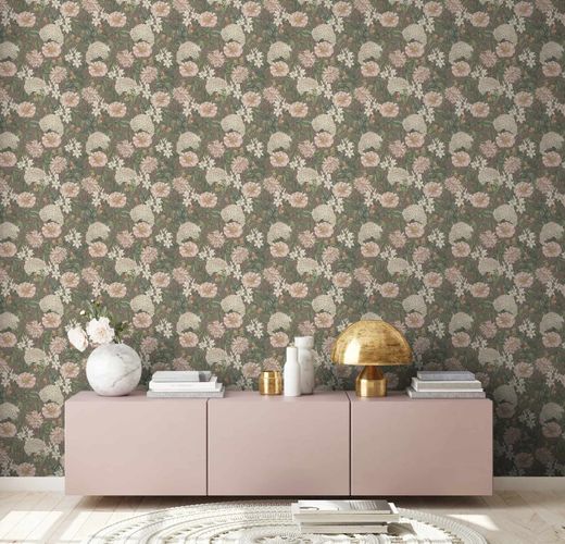 Non-woven wallpaper vintage flowers purple green 39426-3