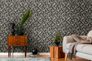 Non-woven wallpaper branches leaves black white 39430-2 1