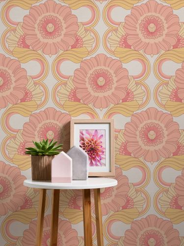 Non woven wallpaper flowers retro yellow pink 39530-5