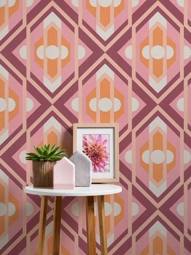 Vliestapete Rauten Geometrisch Orange Rosa 39531-1 Raum