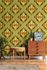 Non woven wallpaper diamonds geometric orange green 39531-2 1