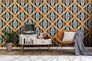 Non woven wallpaper diamonds geometric orange blue 39531-4 1