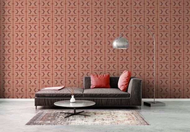 Vliestapete Retro Kacheloptik Rot Apricot Creme 39533-2 Zimmer