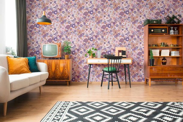Vliestapete Floral Blumen Muster Lila Rosa 39535-1 Wohnzimmer
