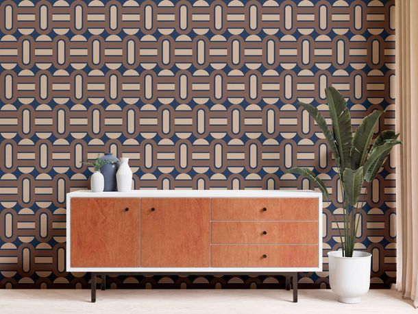 Vliestapete Ovale Blockstreifen Blau Braun 39536-3 Flur