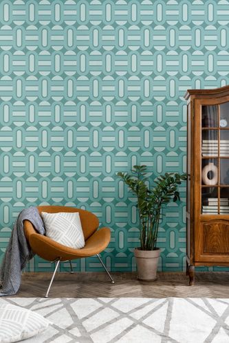 Vliestapete Ovale Blockstreifen Türkis Blau 39536-4 Wohnzimmer