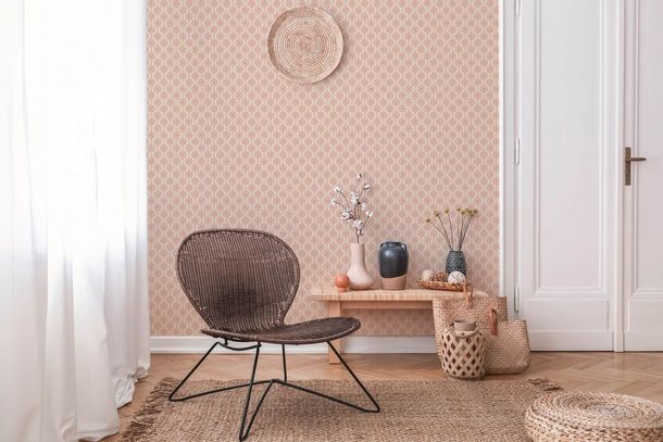 Non woven wallpaper lines graphic beige orange 39537-5