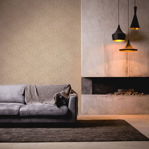 Non-woven wallpaper floral beige white gold 39501-4