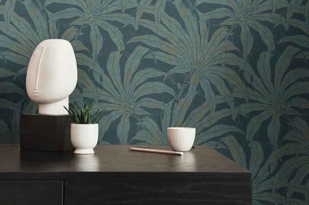Vliestapete Floral Petrol Grün Gold Metallic 39501-6 Zimmer