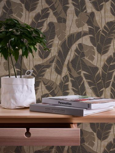 Non-woven wallpaper jungle beige black gold 39502-4