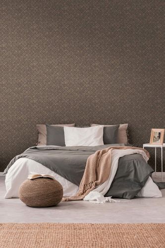 Vliestapete Rauten Grafik Schwarz Kupfer Metallic 39505-3 Schlafzimmer