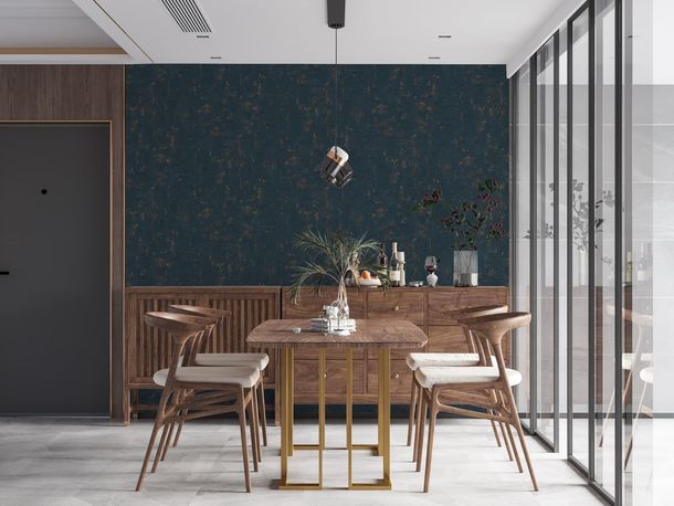 Non-woven wallpaper plaster look blue gold 3951-39