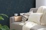 Non-woven wallpaper plaster look blue gold 3951-39 5