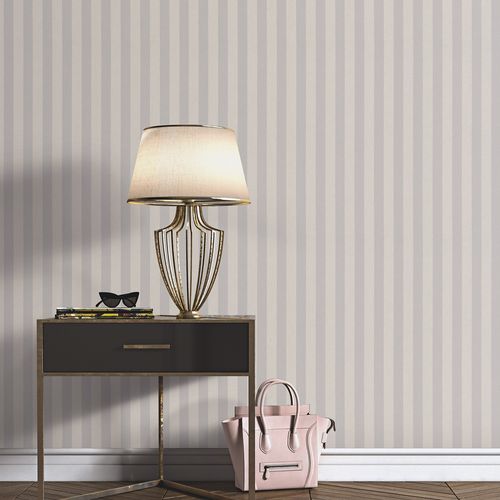 Vliestapete Gestreift Beige Grau Metallic 10290-37 Raum