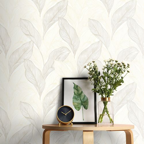 Vliestapete Floral Beige Metallic Glitzer 10282-02 Raum