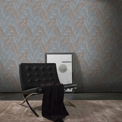 Vliestapete Floral Grau Kupfer Metallic 10282-10 Raum