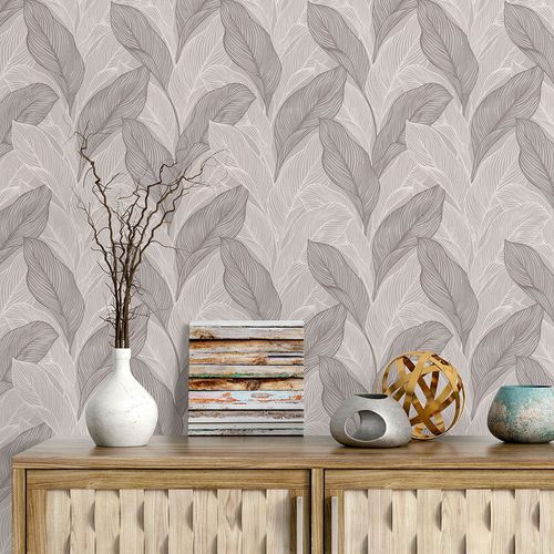 Vliestapete Floral Beige Grau Metallic 10282-38 Raum
