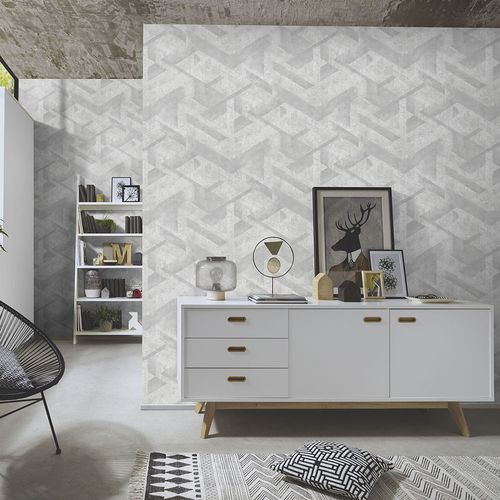 Vliestapete Grafik Rauten Grau Silber Metallic 10353-10 Raum
